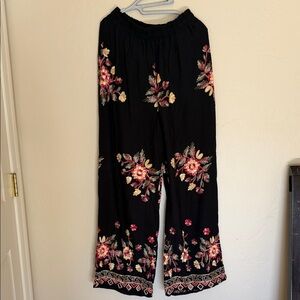 Floral Embroidered Wide Leg Pants
